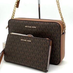 Michael Kors Large EW Crossbody Bag & Large Double Zip Wallet Brown
